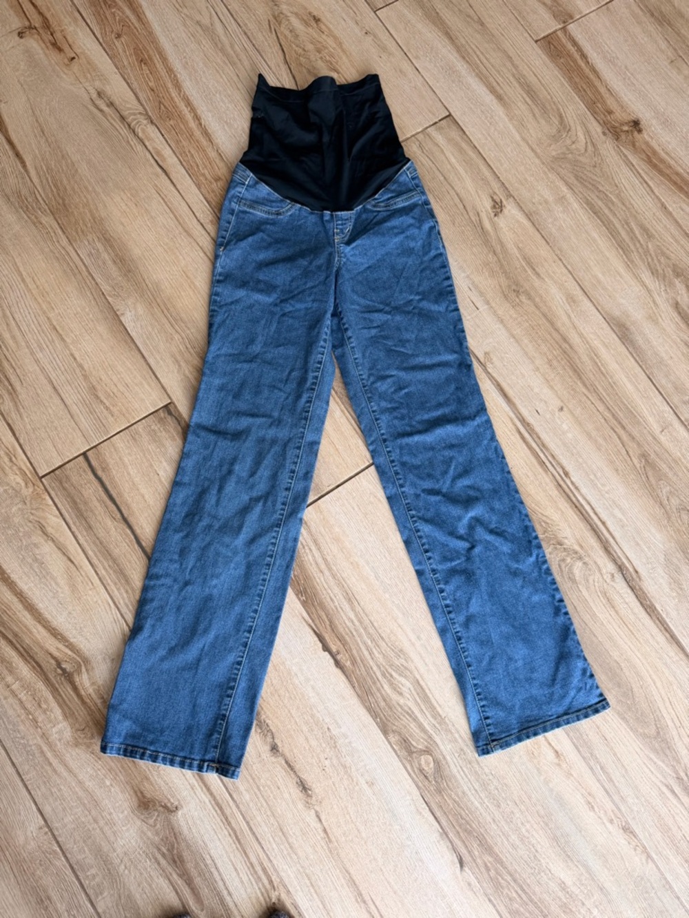 Maternity Blue Denim Jeans with Black Stretch Panel